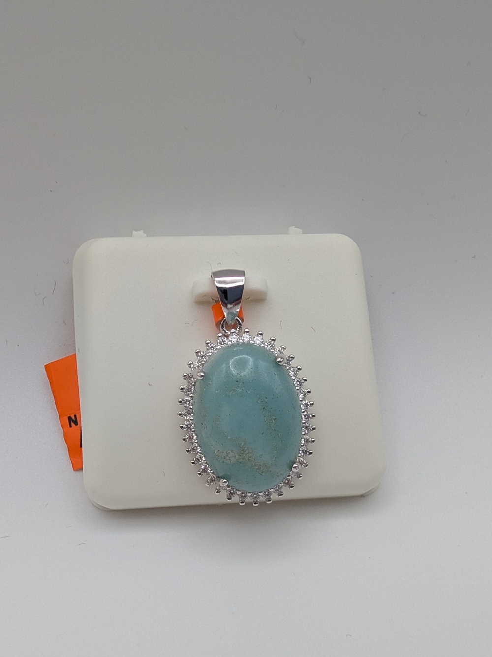 NWT Natural Amazonite & Moissanite Halo Pendant 925 Sterling Silver 0.80 CTW